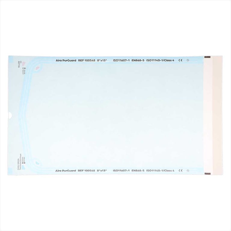 Aira Class 4 8" x 13" Paper/Blue Film Self-Sealing Sterilization Pouch, 200/Box. Built