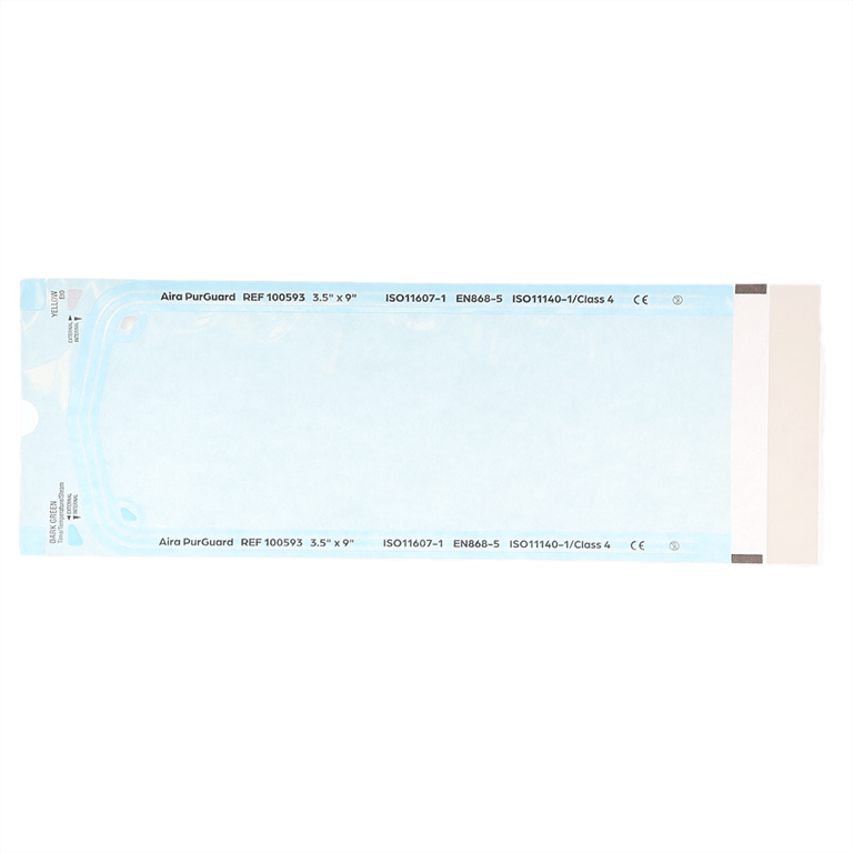 Aira Class 4 3.50" x 9" Paper/Blue Film Self-Sealing Sterilization Pouch, 500/Box. Built