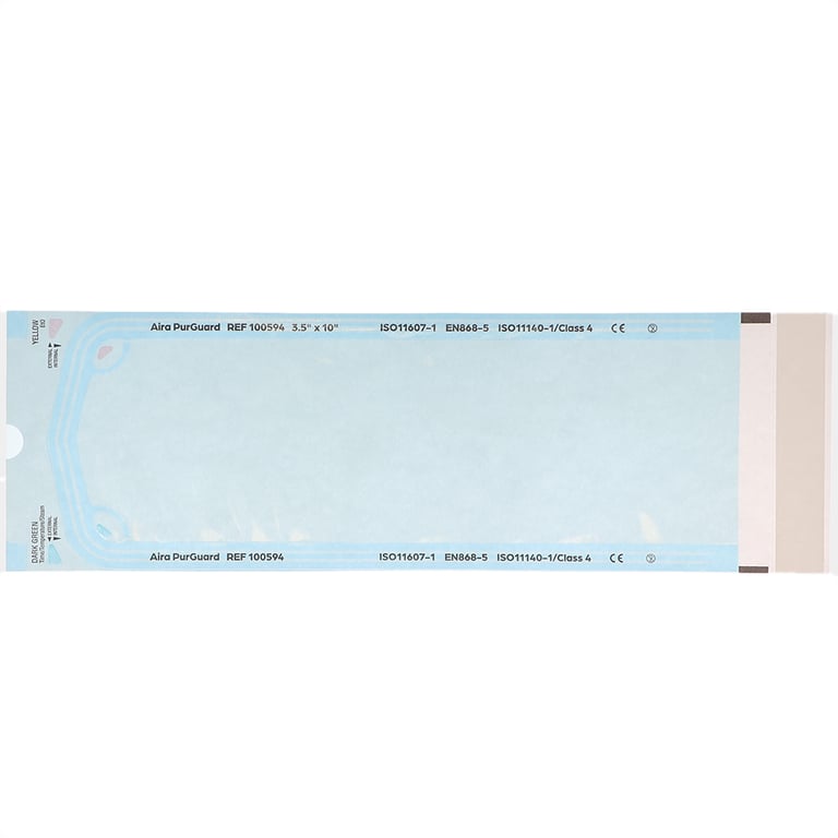 Aira Class 4 3.50" x 10" Paper/Blue Film Self-Sealing Sterilization Pouch, 500/Box. Built