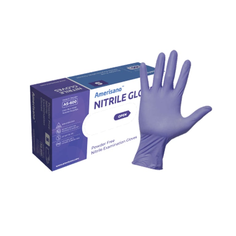 Amerisano Max-Strength Nitrile Exam Gloves, Powder Free, Chemo Rated, Small, Indigo, 100/Box