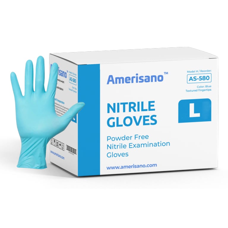 Amerisano Thin-Flex Nitrile Exam Gloves, Powder Free, Large, Blue, 200/Box, Case of 10