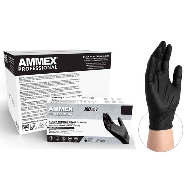 AMMEX Professional Black Nitrile Gloves Small, 10x100/Box