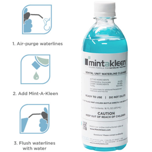 Mint-A-Kleen 0.12% CHG Dental Unit Waterline Cleaner 16oz Bottle, 10/Pk. The only EPA registered