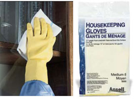 Ansell Latex Housekeeping Gloves: X-Large, Reusable, Flocklined, Patterned Sure-Grip Surface