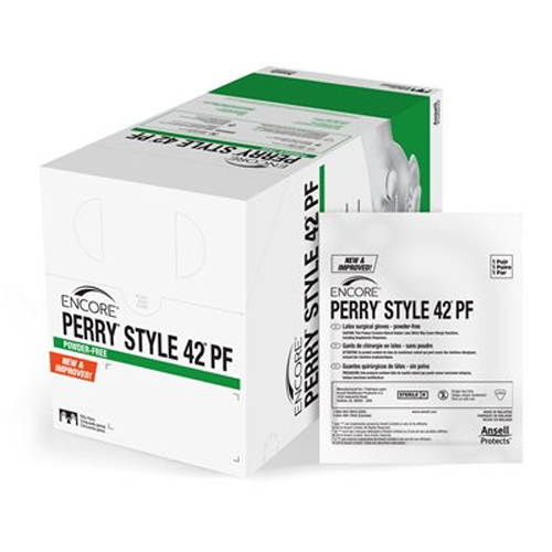 ENCORE Perry Style 42 PF Latex Surgical gloves: Size 5-1/2, Sterile, Powder-free, Anti-slip smooth