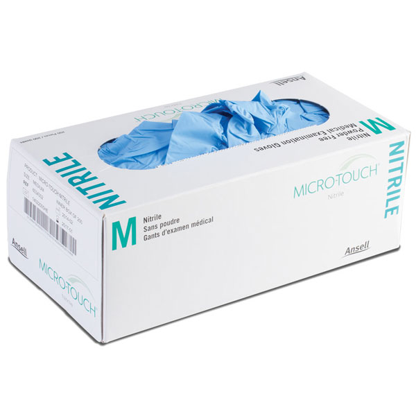 Micro-Touch Nitrile Exam Gloves: X-LARGE 200/Bx. Powder-Free, Textured Fingertips, Blue, Beaded