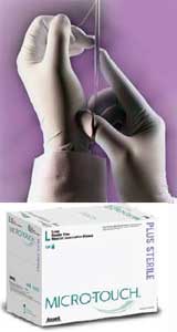 Micro-Touch Plus Sterile Latex Exam Gloves, Large, Powder-Free, Cream Colored, Fully Textured