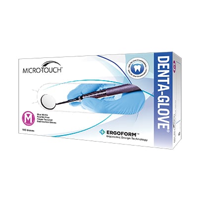 Denta-Glove Micro-Touch Blue Nitrile Exam Gloves, X-Large, box of 100, ERGOFORM ergonomic design