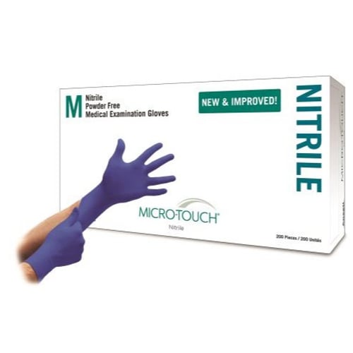 Micro-Touch Nitrile Exam Gloves: XX-LARGE 200/Bx. Powder-Free, Textured Fingertips, Blue, Beaded