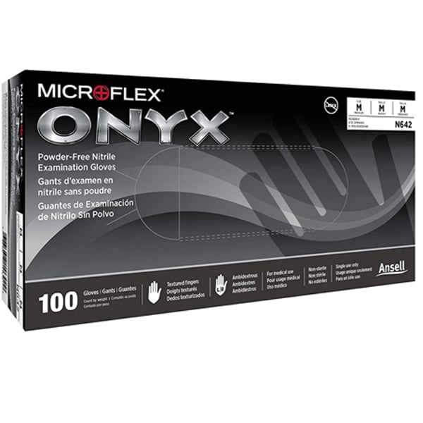 Microflex Onyx N64 Disposable Medium Nitrile Gloves, Powder Free, 100/Bx. Non-Latex, black medical