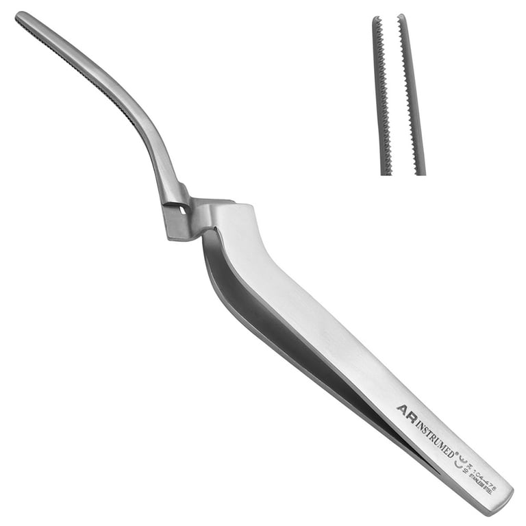 AR Instrumed 4.7" Stainless Steel Articulating Paper Holder Forceps, Serrated, Curved, 1/Pk
