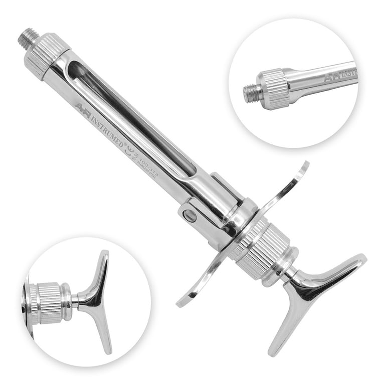 AR Instrumed Stainless Steel T-Handle Syringe, 2.2ml EU Needle, 1/Pk. Designed with threaded beak
