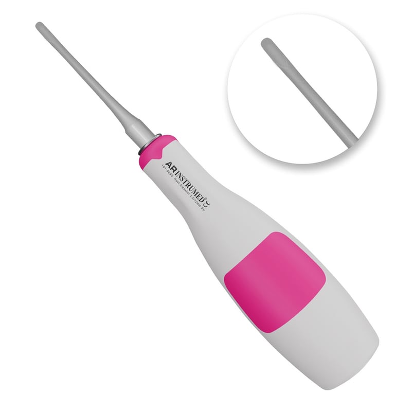 AR Instrumed 2.5/12mm Stainless Steel Apical Root Elevator, Straight, Pink, 1/Pk. Features