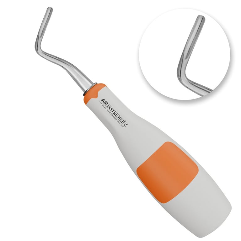 AR Instrumed 3.0mm Stainless Steel Apical Root Elevator, Left Curved, Orange, 1/Pk. Features