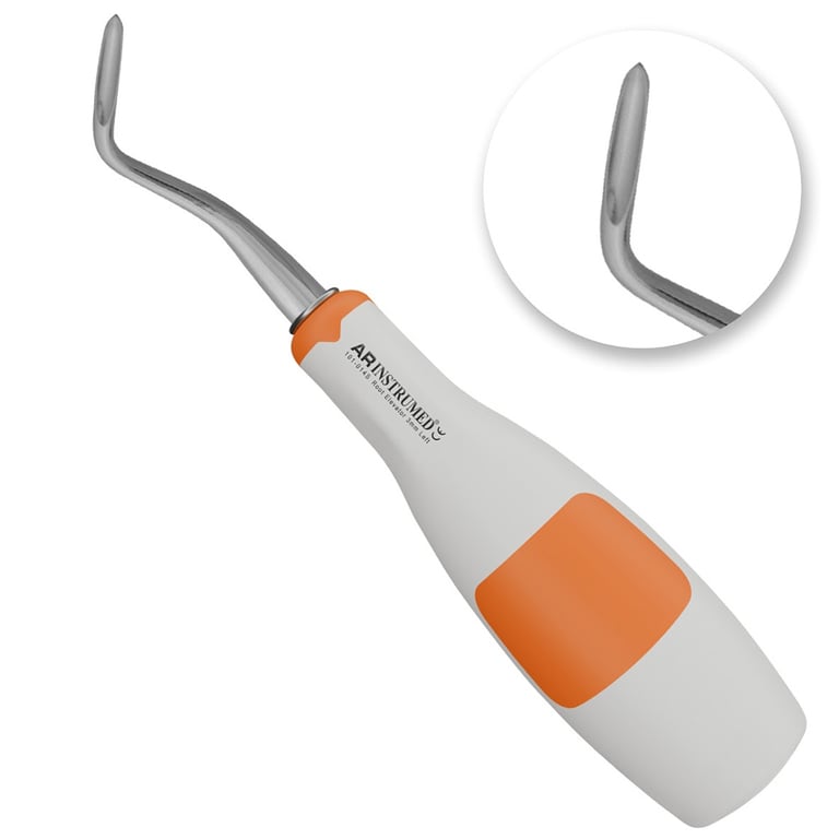 AR Instrumed 3.0mm Stainless Steel Flohr Root Elevator, Left Curved, Orange, 1/Pk. Features