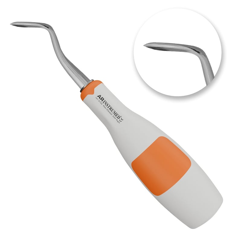 AR Instrumed 3.0mm Stainless Steel Flohr Root Elevator, Right Curved, Orange, 1/Pk. Features