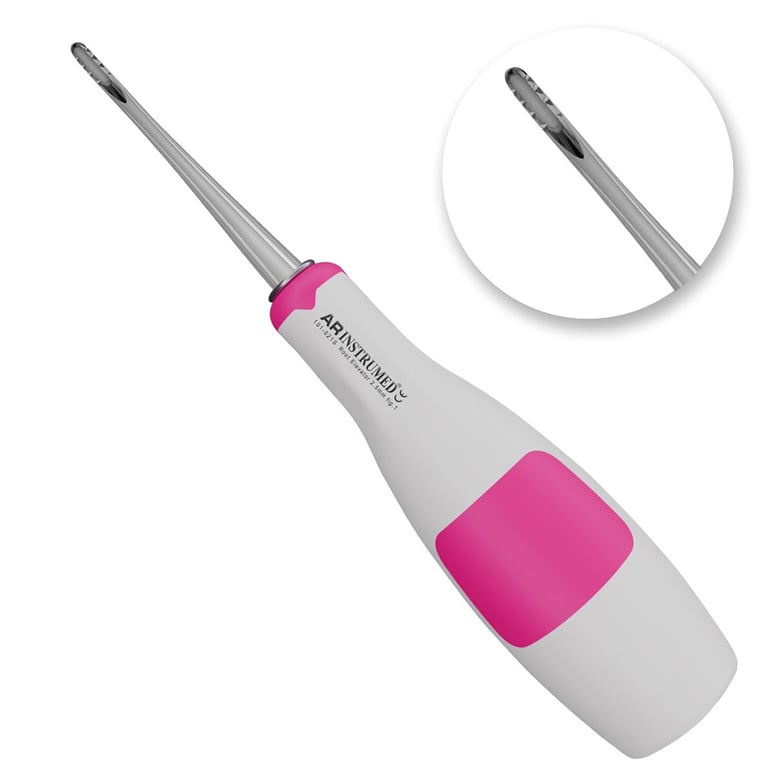 AR Instrumed 2.5mm Lindo-Levian #1 Stainless Steel Extraction Elevator, Straight Serrated, Pink
