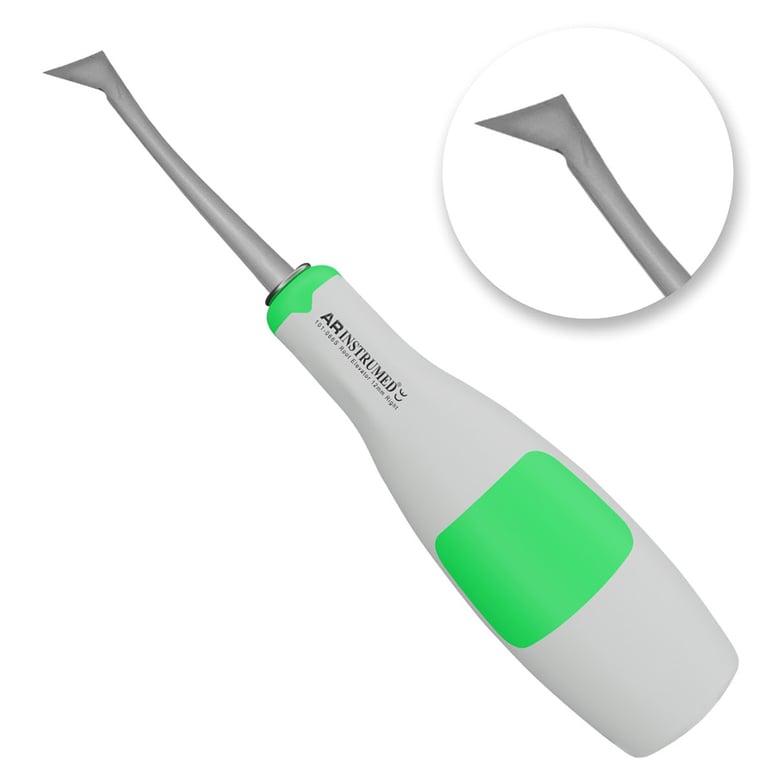AR Instrumed 12.0mm Cryer #32 Stainless Steel Root Elevator, Right Curved, Green, 1/Pk. Features