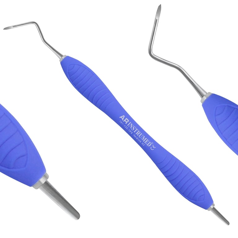 AR Instrumed 1.8mm H3 Heidbrink Stainless Steel Root Elevator, Right Curved, AR Premium Blue