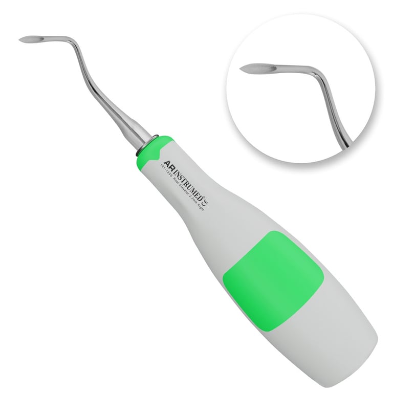 AR Instrumed 2.2mm Stainless Steel Root-Picker Elevator, Right Curved, Green, 1/Pk. Features