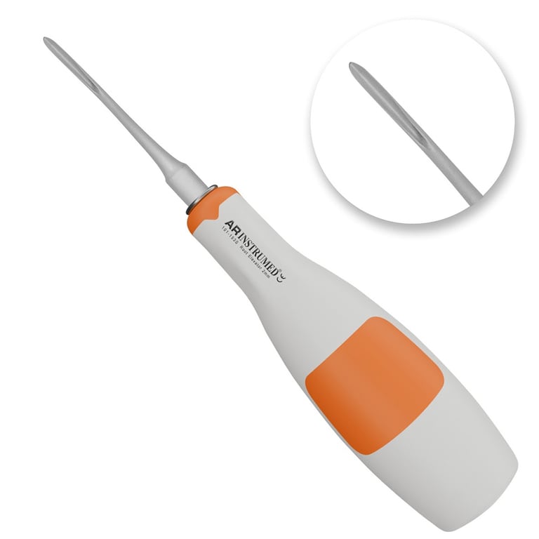 AR Instrumed 2.0mm Stainless Steel Root Elevator, Left Curved, Orange, 1/Pk. Features