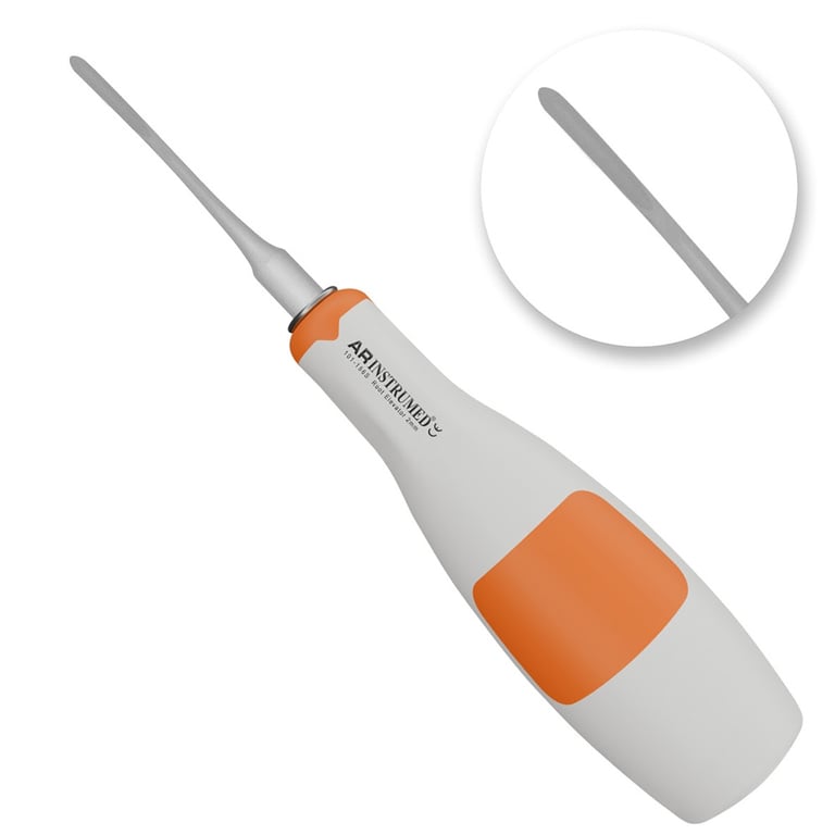 AR Instrumed 2.0mm Stainless Steel Root Extraction Elevator, Left Curved, Orange, 1/Pk. Features