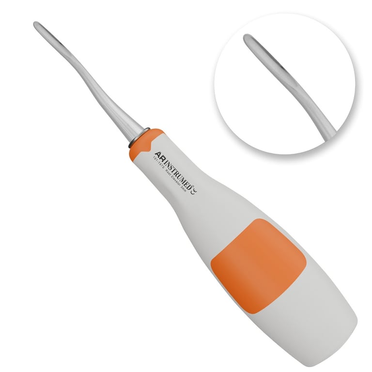 AR Instrumed 3.0mm Stainless Steel Root Extraction Elevator, Left Curved, Orange, 1/Pk. Features