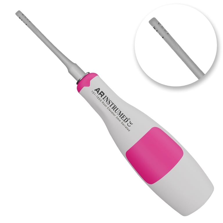 AR Instrumed 3.0mm Stainless Steel Lindo-Levian Elevator, Straight Serrated, Pink, 1/Pk. Features