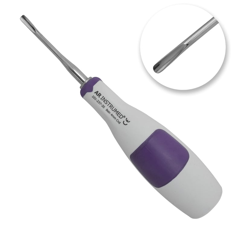 AR Instrumed 4.0mm Bein Stainless Steel Root Elevator, Curved, Purple, 1/Pk. Features