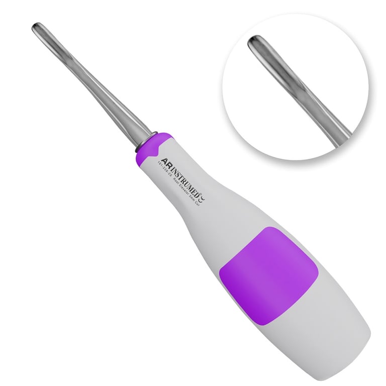 AR Instrumed 5.0mm Bein Stainless Steel Root Elevator, Curved, Purple, 1/Pk. Features
