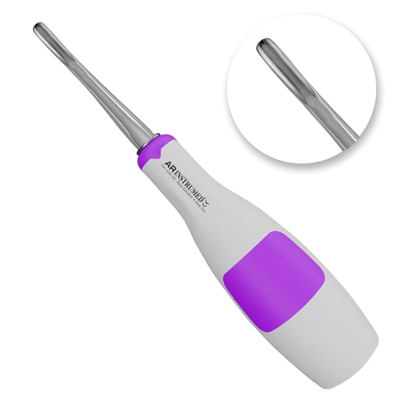 AR Instrumed 4.5mm Bein Stainless Steel Root Elevator, Curved, Purple, 1/Pk. Features