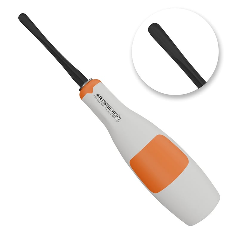 AR Instrumed 3.5mm Stainless Steel Bayonet Distal Root Elevator, Serrated, Orange, 1/Pk. Features