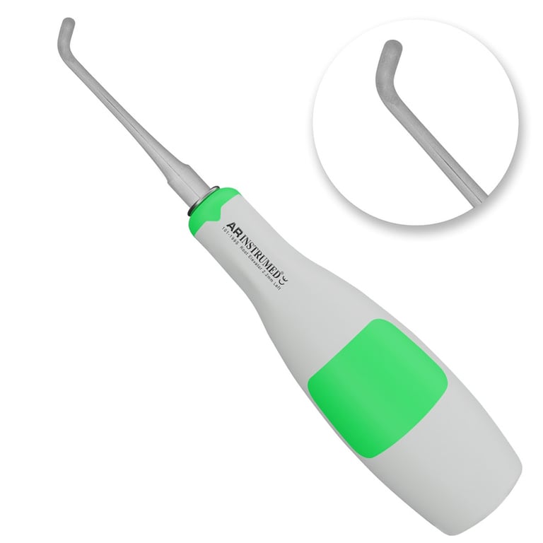 AR Instrumed 2.2mm Stainless Steel Warwick James Root Elevator, Left Curved, Green, 1/Pk. Features