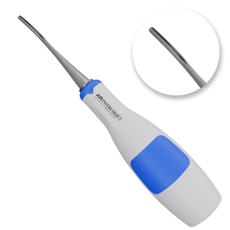 AR Instrumed 2.5mm Stainless Steel Root Luxator, Curved Backward, Blue, 1/Pk. Features