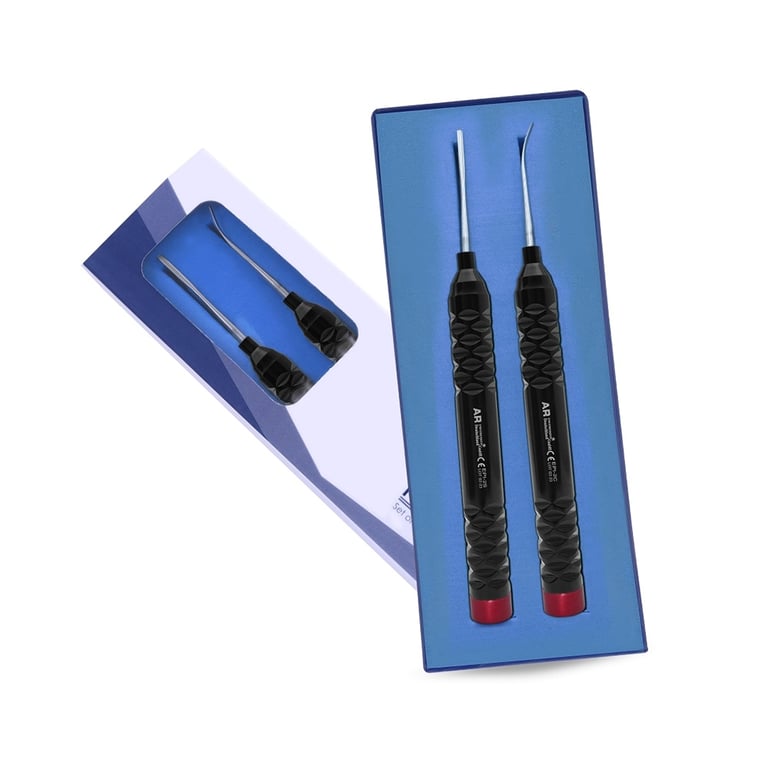 AR Instrumed Stainless Steel Flexible Periotomes 2-Piece Set. Includes: 2mm straight-tip and 2mm