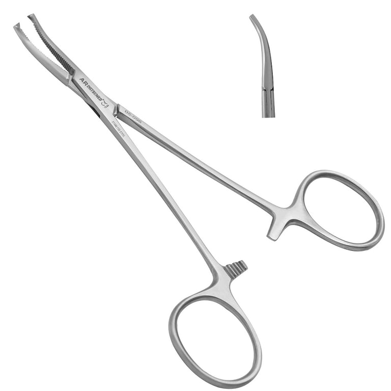 AR Instrumed 5" Stainless Steel Mosquito Hemostat Forceps, Curved, Serrated, 1/Pk. Features