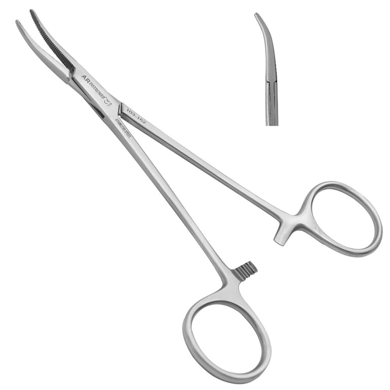 AR Instrumed 5.5" Stainless Steel Hemostats Forceps, Curved, Serrated, 1/Pk. Features