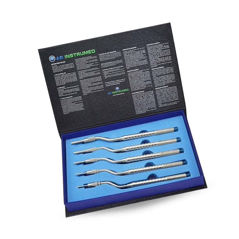 AR Instrumed Stainless Steel Osteotome Curved Concave Set, Single Set. Includes: 5 x Osteotome