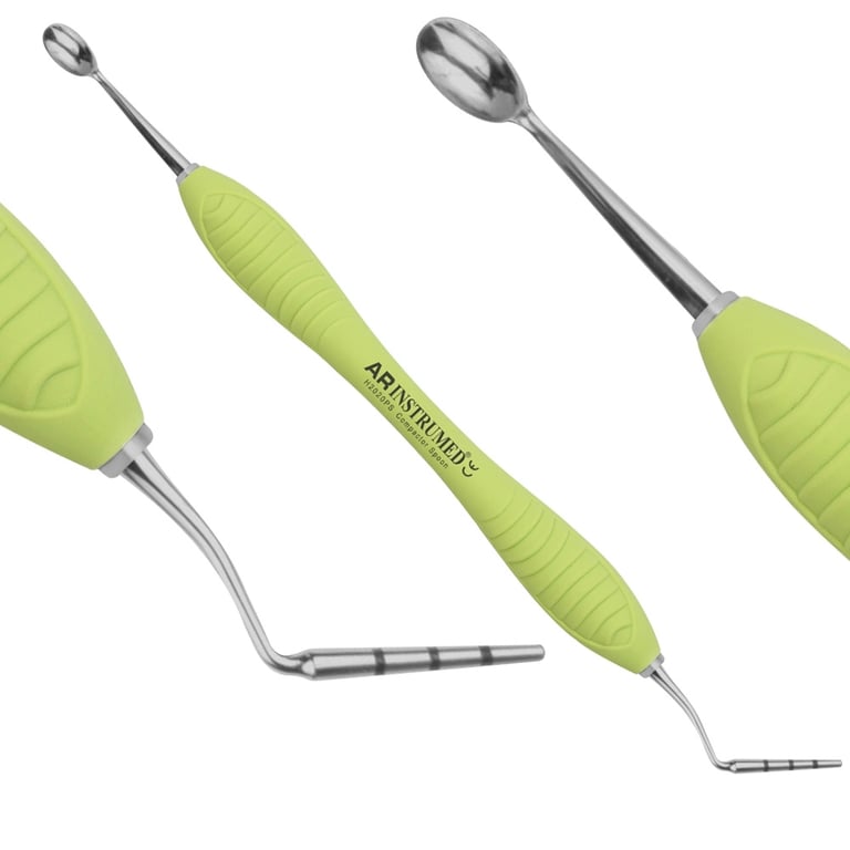 AR Instrumed 6.1mm Stainless Steel Compactor Spoon Probe, 1/Pk. Features light-green silicone