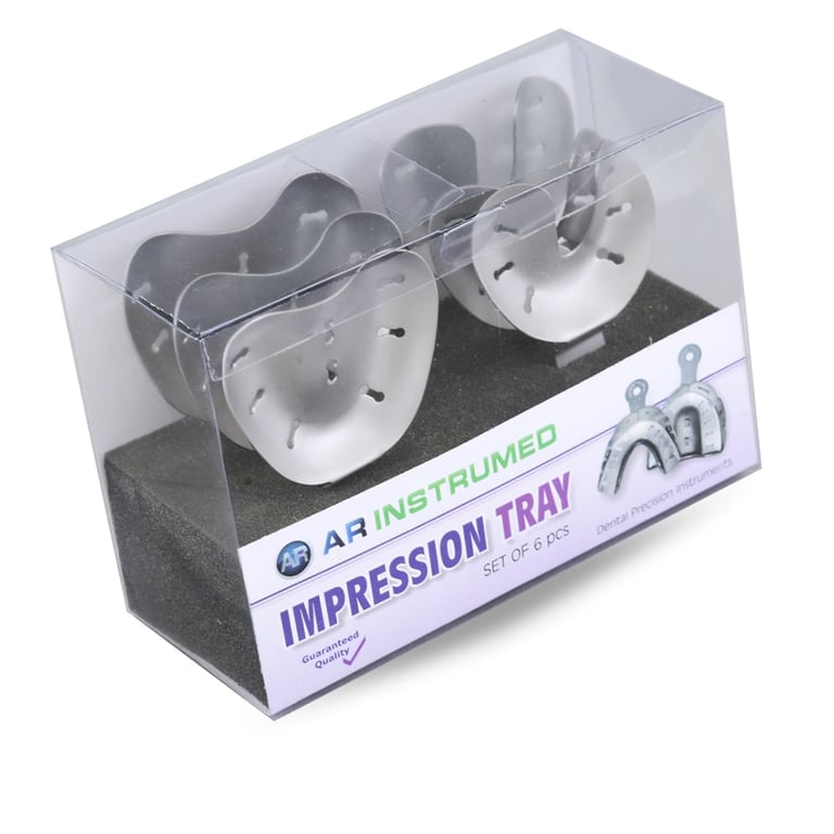 AR Instrumed Stainless Steel Full Denture Perforated Impression Tray 6-Piece Set. Includes: small