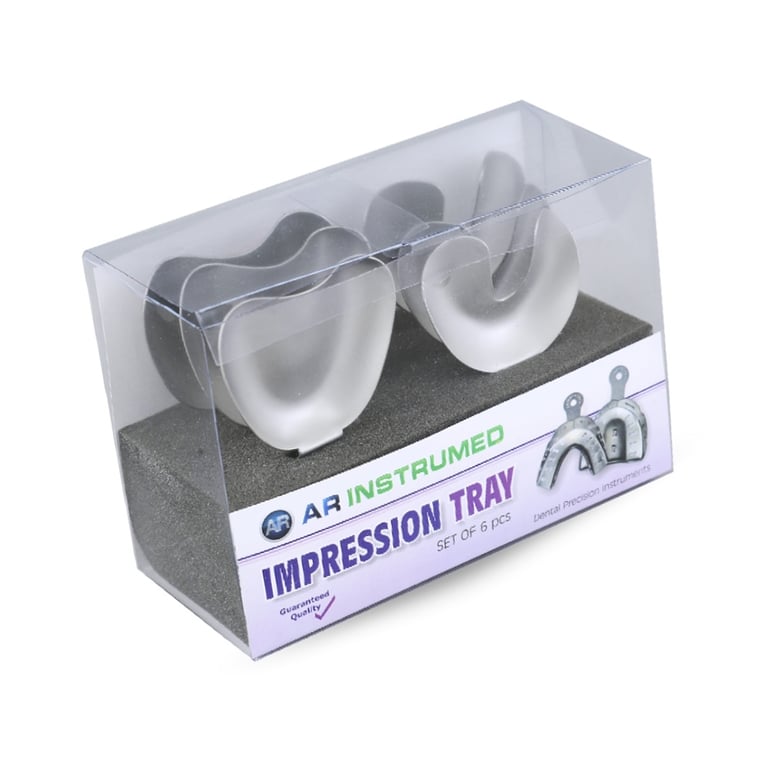 AR Instrumed Stainless Steel Full Denture Solid Impression Tray 6-Piece Set. Includes: small