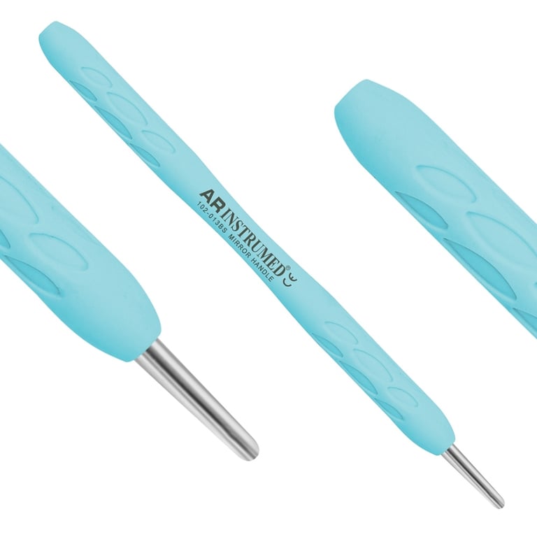 AR Instrumed Stainless Steel Mouth Mirror Handle, Blue, 1/Pk. Features silicone handle. Designed