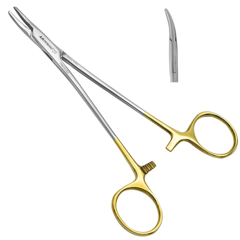 AR Instrumed 6" Stainless Steel Crile-Wood Needle Holder with Tungsten Carbide, Curved, Serrated