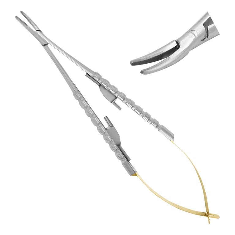 AR Instrumed 5.5" Stainless Steel Castroviejo Needle Holder with Tungsten Carbide, Curved