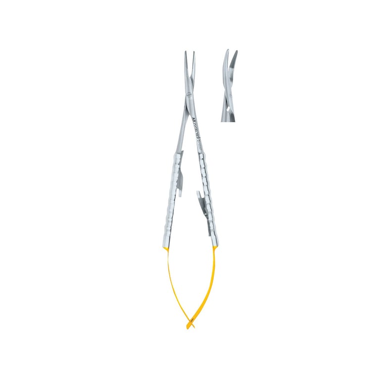 AR Instrumed 7" Stainless Steel Micro Castroviejo Needle Holder with Tungsten Carbide, Curved