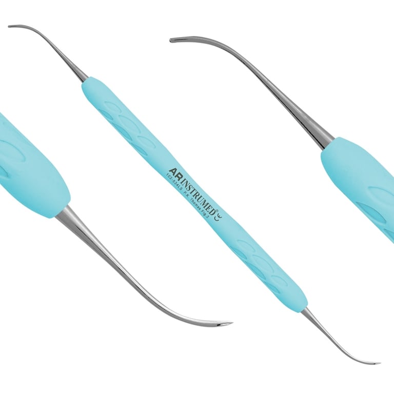 AR Instrumed Stainless Steel P.K. Thomas Wax Carver, Curved, 1/Pk. Features blue silicone handle