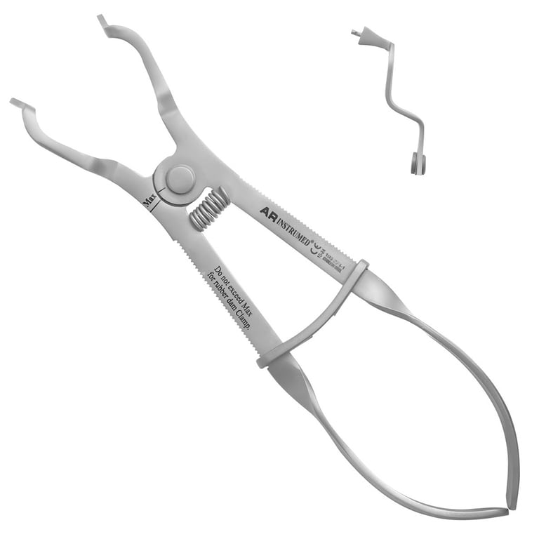 AR Instrumed 6.5" Stainless Steel Rubber Dam Clamp Ivory Forceps, Curved, 1/Pk. Beaked tips