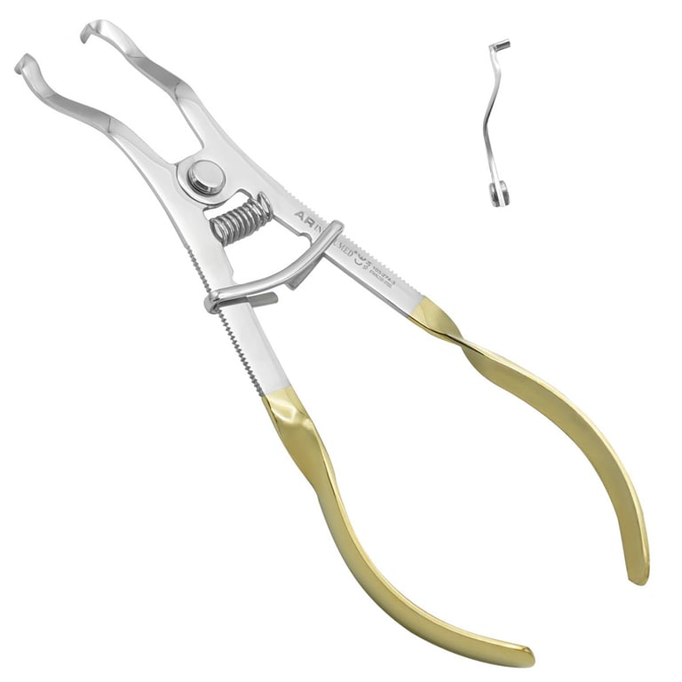AR Instrumed 6.5" Stainless Steel Rubber Dam Clamp Forceps, Quick Connect Tip, 1/Pk. Beaked tips