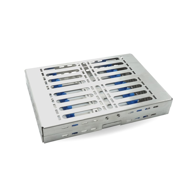 AR Instrumed 7.56" x 5.67" x 1.34" Stainless Steel Sterilization Cassette Tray, 10 Instruments