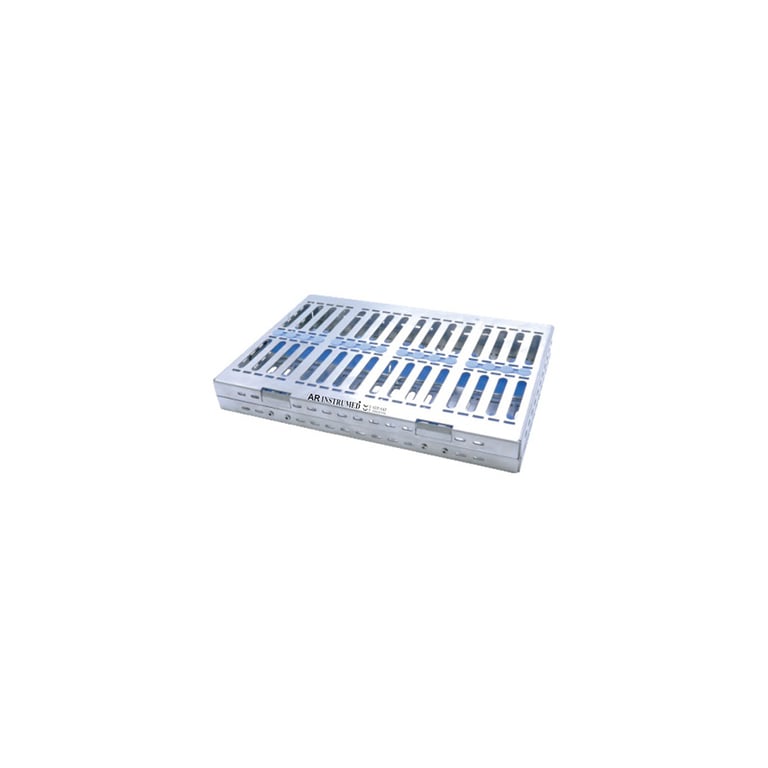 AR Instrumed 7.56" x 5.67" x 1.34" Stainless Steel Sterilization Cassette Tray, 15 Instruments